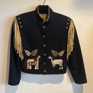 Double D Ranch very Dark Navy almost Black Jacket with Fringe and Beaded Horses